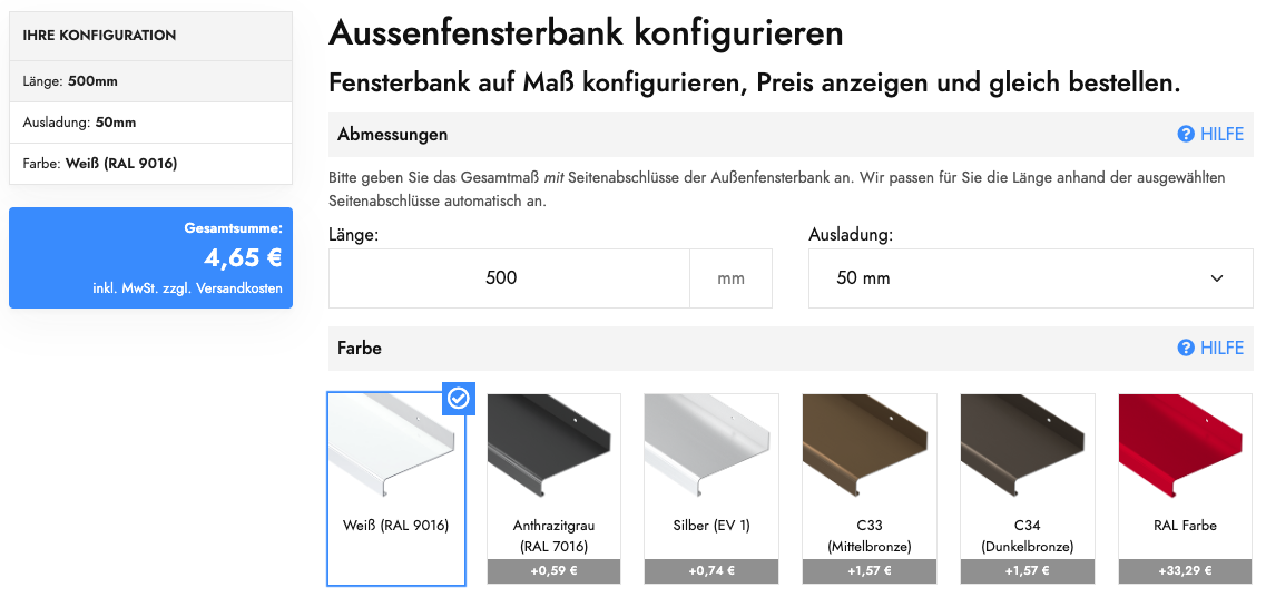 Aluminium Fensterbänke aus Deutschland