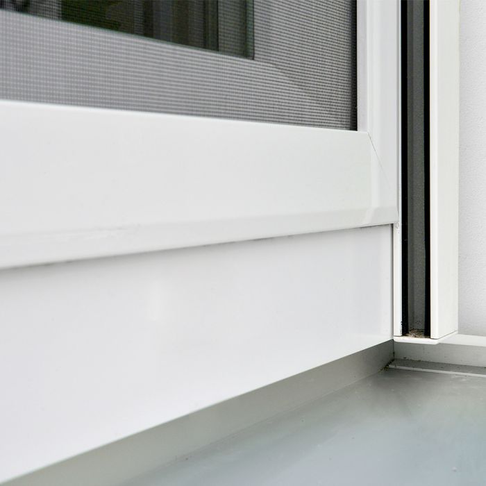 Ultraflacher Fenster Spannrahmen außen 500x500mm in Rahmenfarbe Weiß und Durchblickgewebe