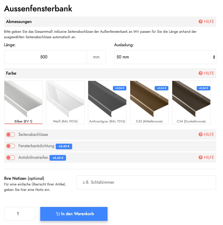 Fensterbankkonfigurator